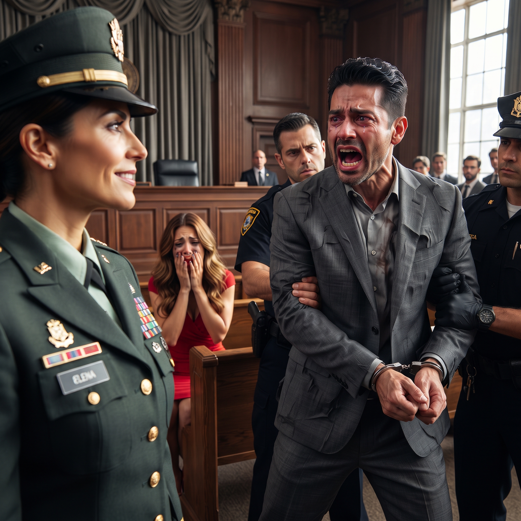 Después de 20 años de matrimonio, mi esposo me cambió por una más joven y se burló de mi uniforme militar. En la corte, cuando el juez habló de repartir los bienes, saqué un video confidencial. Bastaron 3 minutos para que su sonrisa desapareciera y terminara esposado.